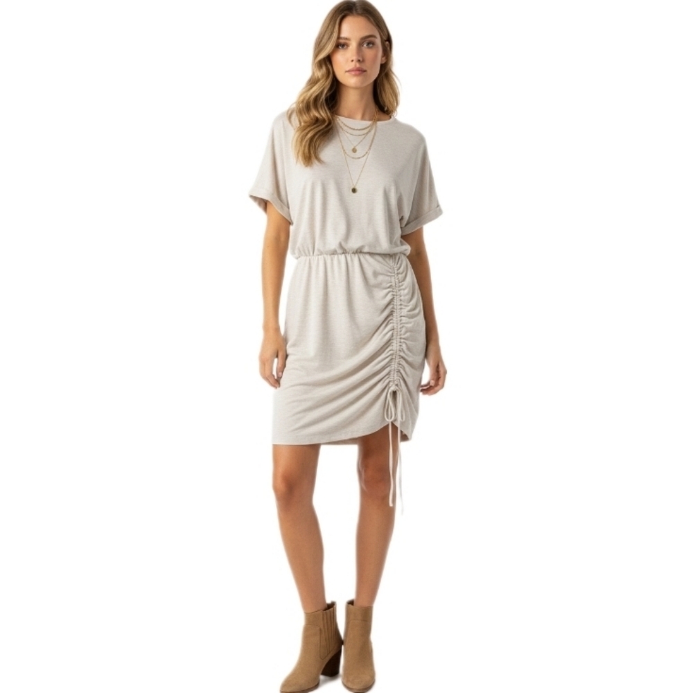 Express Beige Ruched Side T-Shirt Dress M